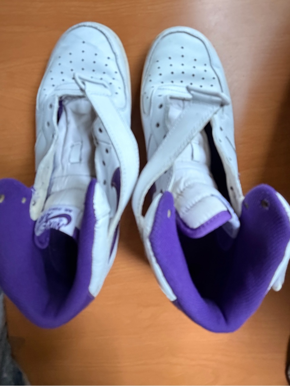 Nike White High-Top Sneakers with Purple Lining